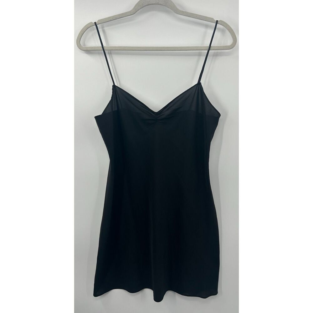 Milly of New York Silk Slip Mini Dress Womens 8 Black Sheer Minimal Tank